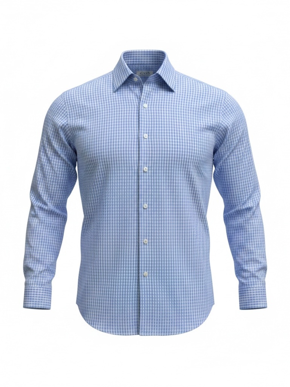 William Barry Men’s Blue White Check Long Sleeve Dress Shirt
